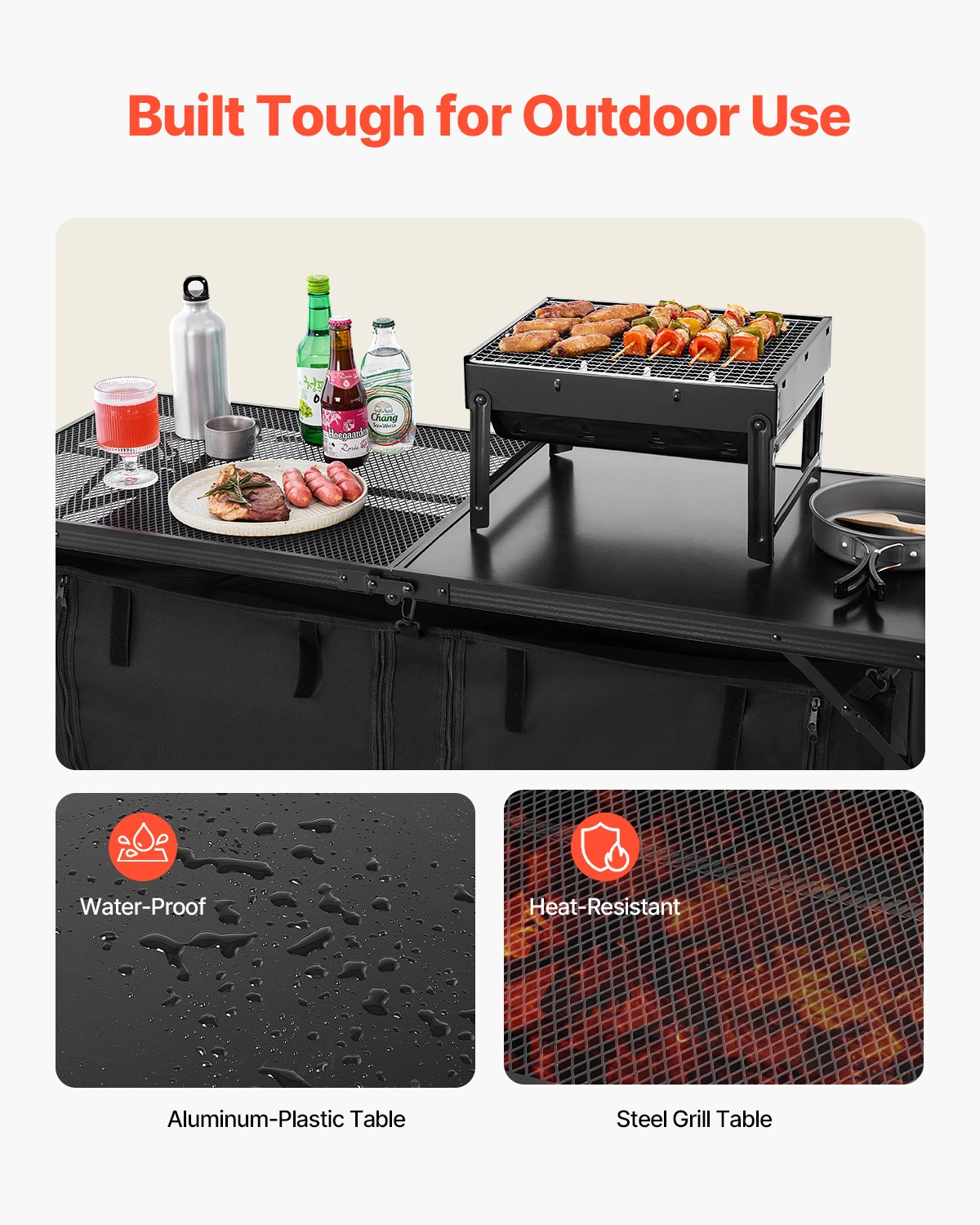 Camping Kitchen Table Folding Portable Outdoor Cook Station 3 Adjustable Height