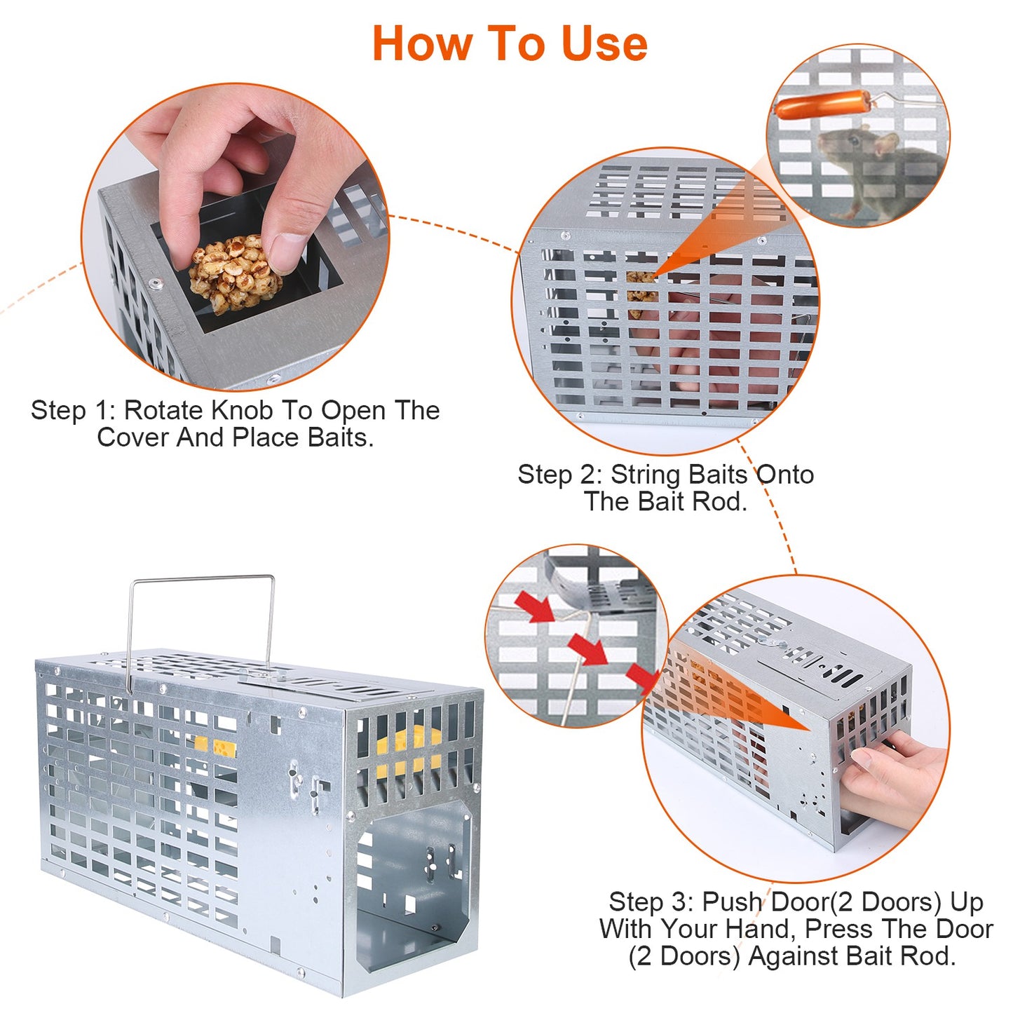 1Pc One Door Humane Live Mouse Trap Reusable Metal Rat Rodent Cage Catch Release Continuous Capture Indoor Outdoor Pet Children Safe