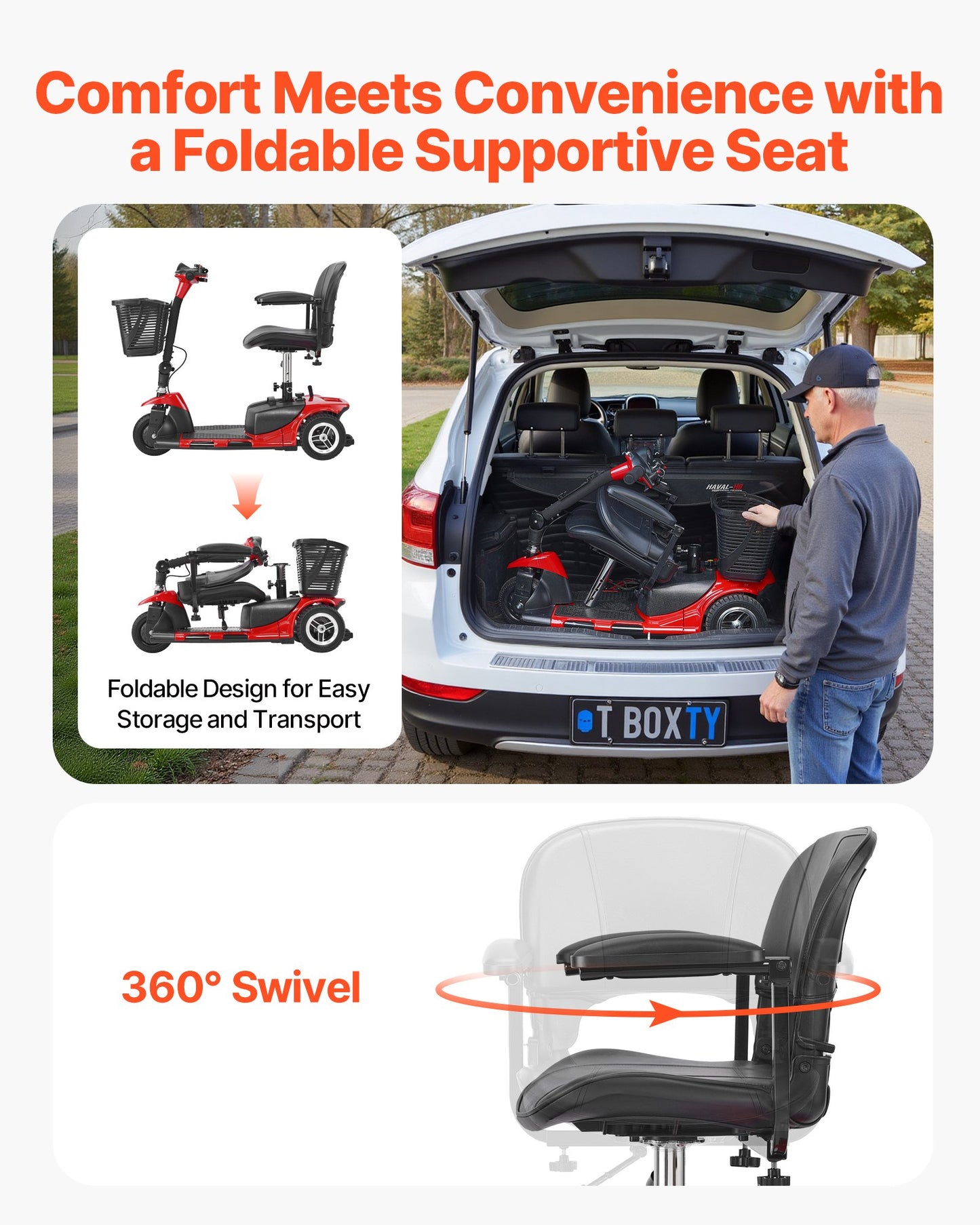 3 Wheel Folding Mobility Scooter For Adults & Seniors, Heavy-Duty Electric Powered Mobility Scooter & 12 Mile Long Range, All Terrain Travel Wheelchair With 9° Climbing Capacity, 265lb Capacity
