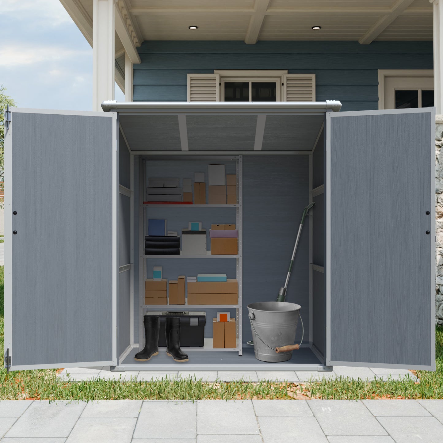 5x3FT Outdoor Storage Shed Waterproof Resin Cabinet With Lockable Doors For Bikes And Patio Furniture