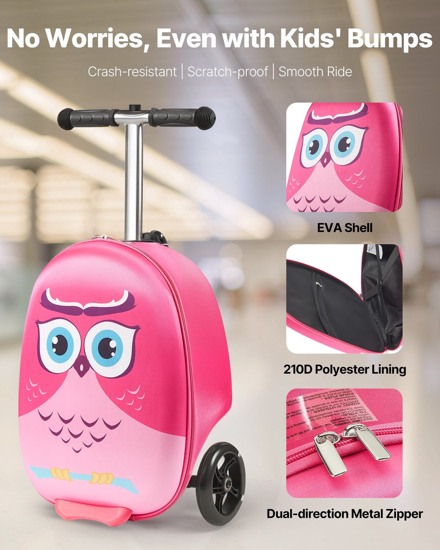 Ride-on Luggage 20-inch Kids Scooter Suitcase With Flash Wheels Pink