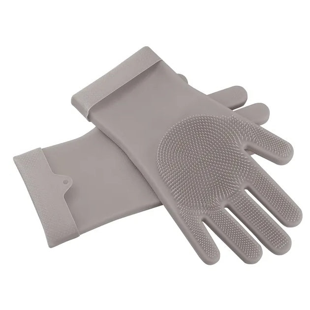 1 Pair Magic Silicone Brush Dishwashing Gloves Cleaning Sponge Pet