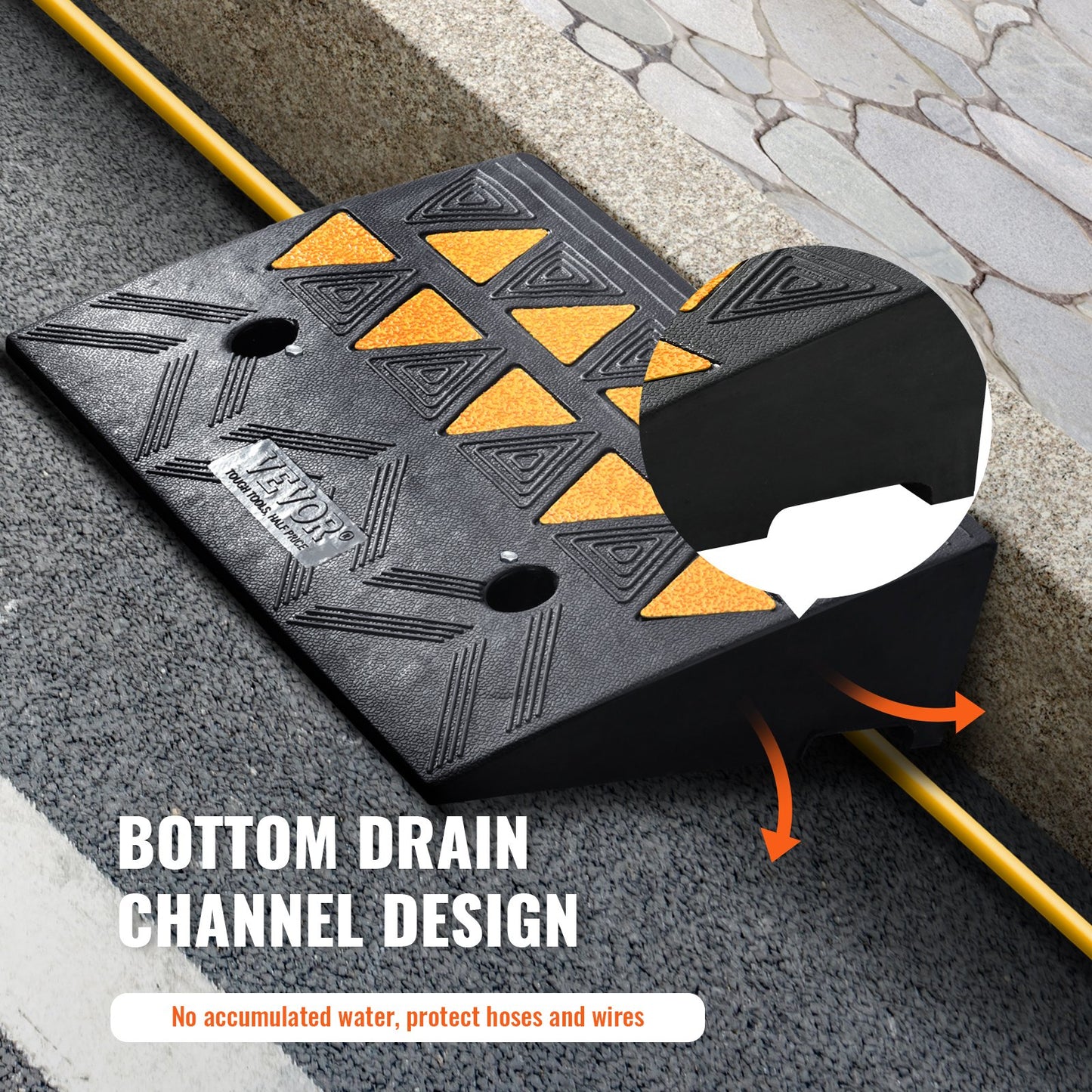 Rubber Curb Ramp 4.25' Rise Height Sidewalk Curb Ramp, 11.8' Width 19.7' Length Driveway Ramp For Curb, 15T Heavy Duty Rubber Ramp For Forklifts, Trucks, Buses, Cars, Wheelchairs, Bikes