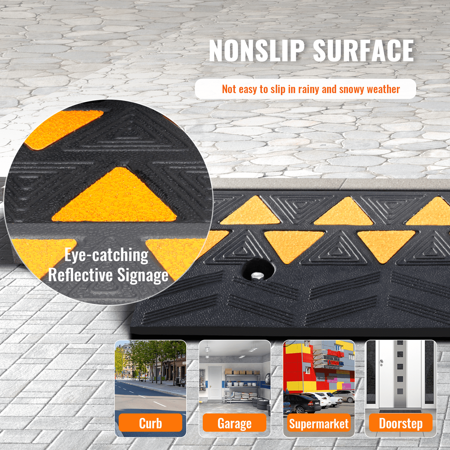 VEVOR Rubber Curb Ramp Rise Height Sidewalk Curb Ramp, Driveway Ramp For Curb, 15T Heavy Duty Rubber Ramp For Forklifts, Trucks, Buses, Cars, Wheelchairs, Bikes