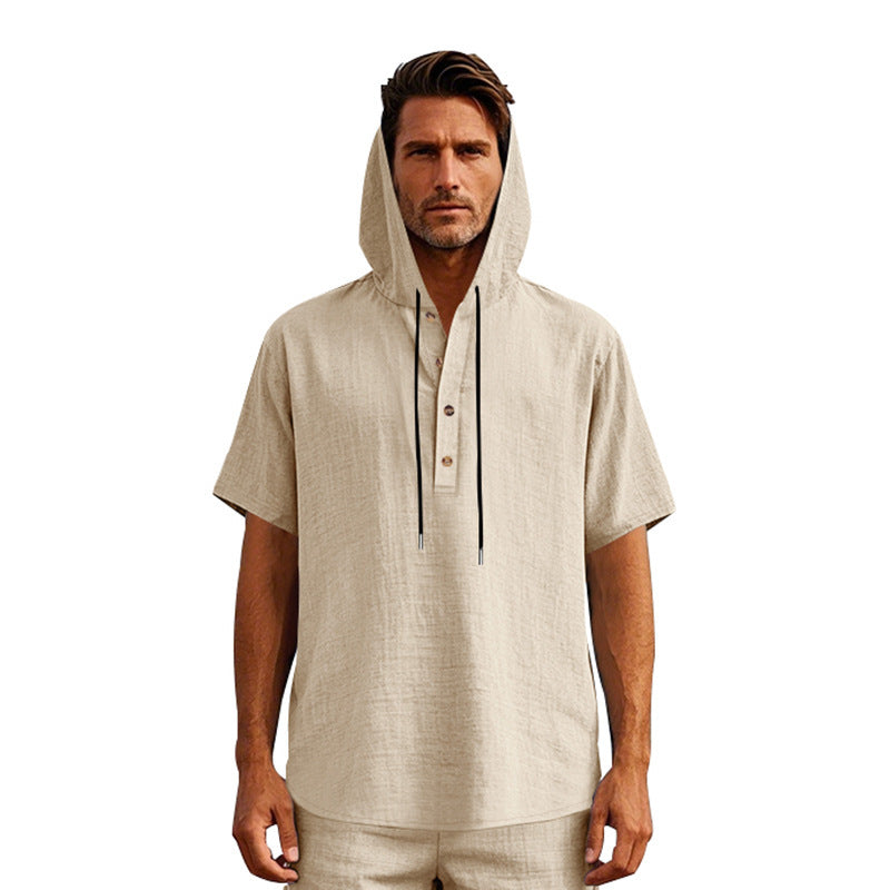 European And American Linen Short-sleeved Men's T-shirt Simple