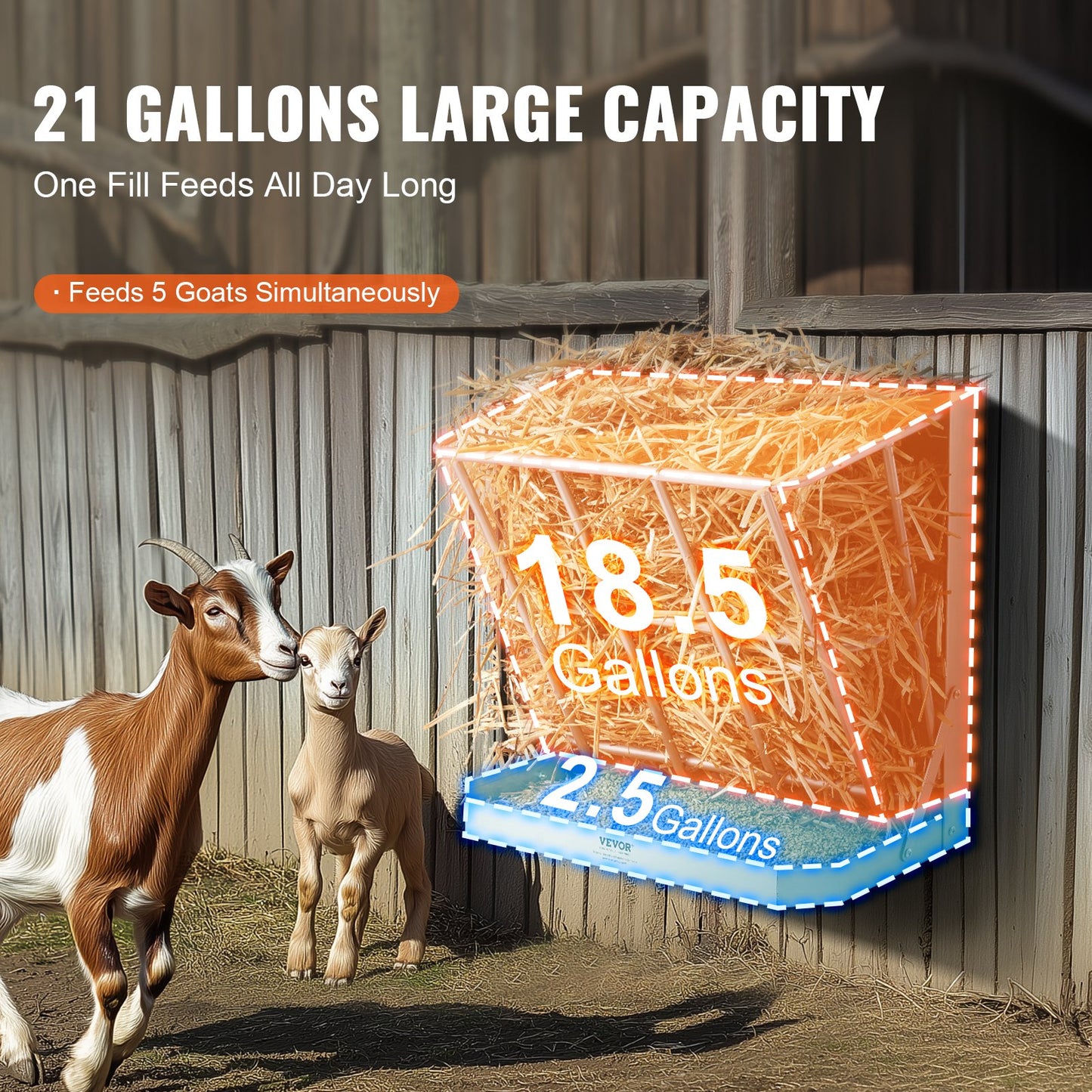 Wall Mounted Goat Hay Feeder 2 In 1 Hay And Grain Feeder 21 Gallons