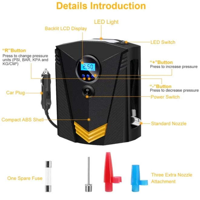 Digital Tire Pum With LCD Display Screen