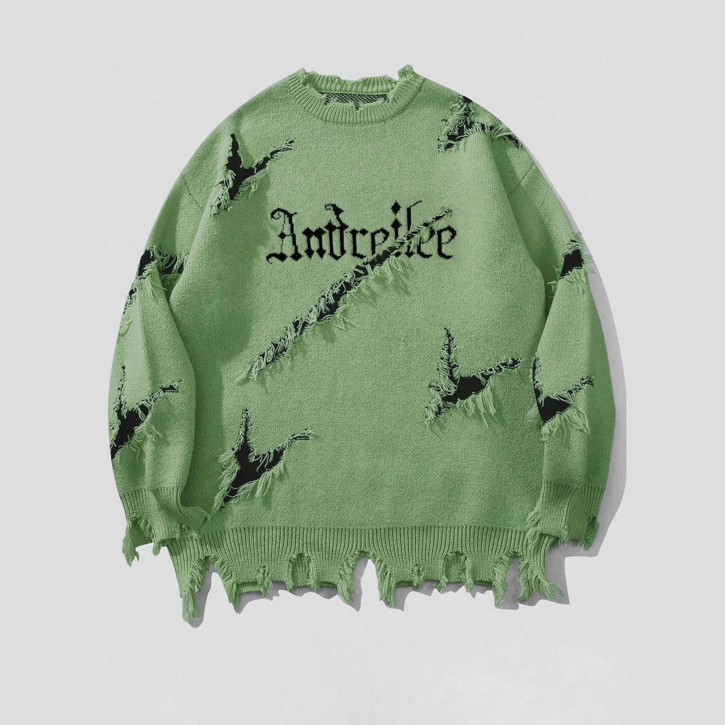 New Personality Street Jacquard Ripped Frayed Vintage Loose Sweater