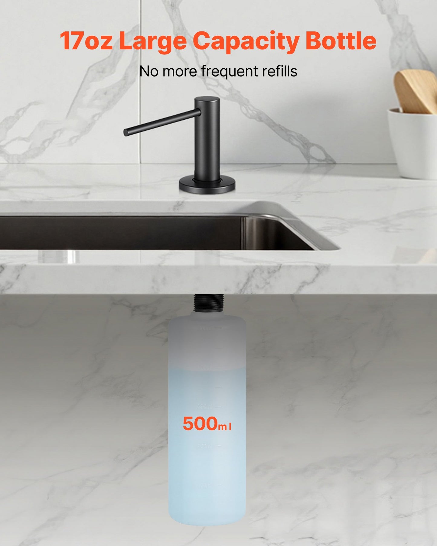 Built In Soap Dispenser For Kitchen Sink Stainless Steel With 17oz Bottle