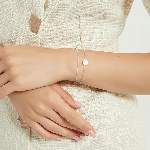 Dainty Gold Bracelets For Women, 14K Gold Filled Adjustable Layered Bracelet Cute Oval Chain Bar Gold Bracelets For Women Jewelry