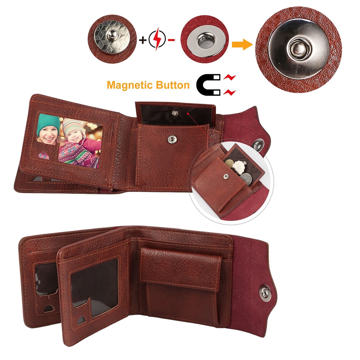 1Pc Men Wallet PU Leather Purse Slim Card Holder Cases With 2 ID Window Coin Pocket