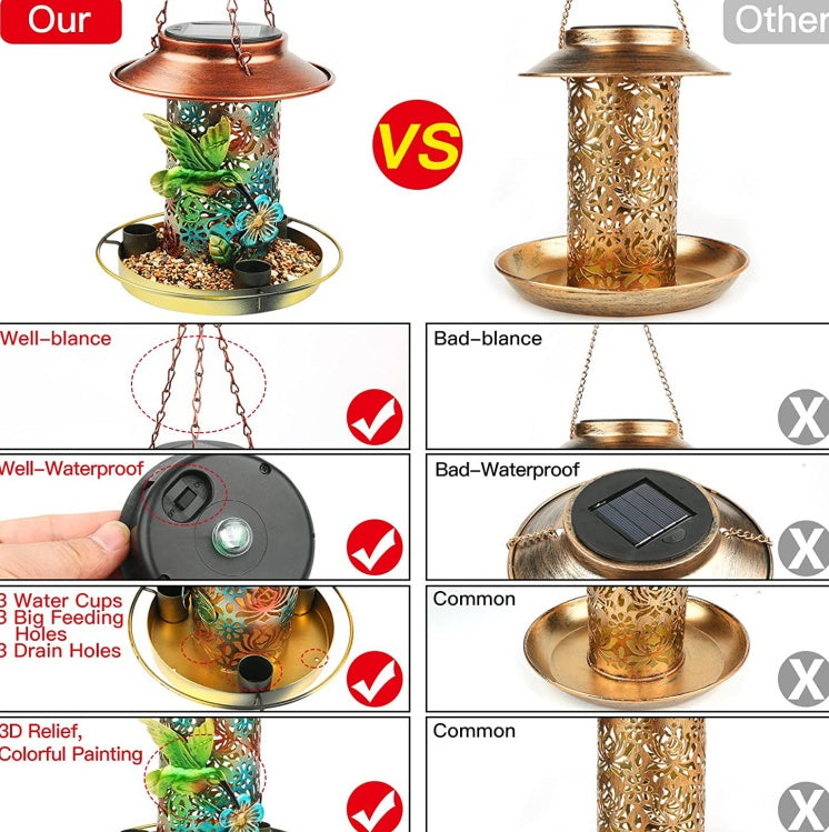 Solar Bird Feeder For Outdoors Hanging, Metal Wild Bird Feeder For Cardinals Solar Garden Lantern With S Hook As Gift For Bird Lovers