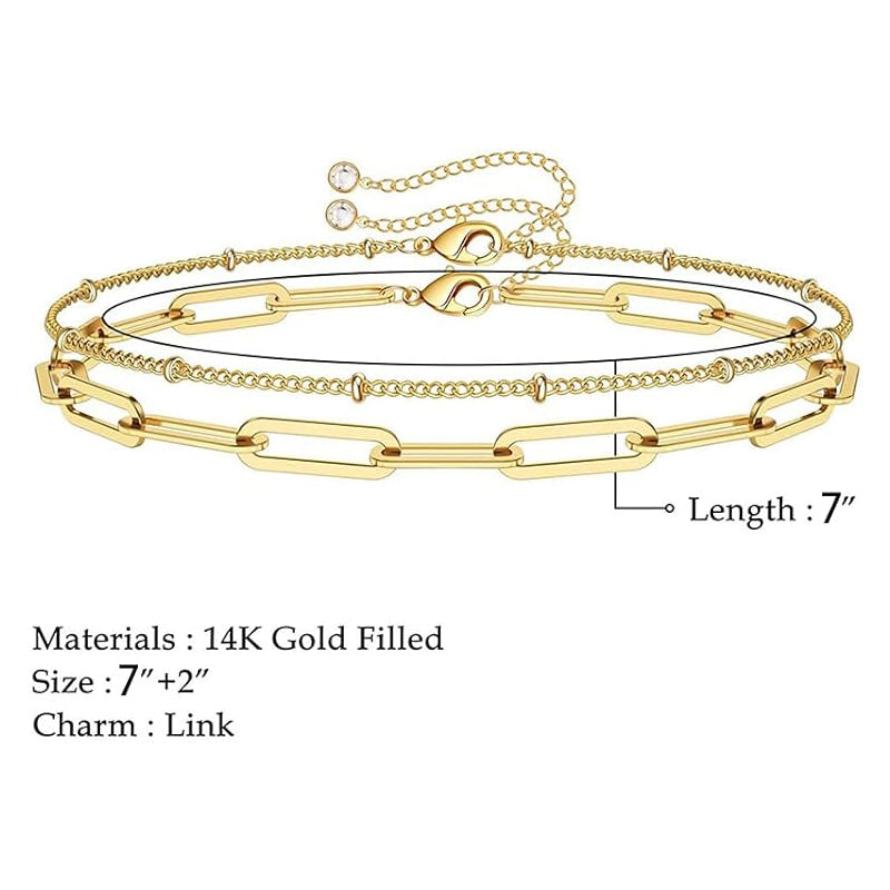 Dainty Gold Bracelets For Women, 14K Gold Filled Adjustable Layered Bracelet Cute Evil Eye Oval Chain Pearl Bar Turtle Gold Bracelets For Women Jewelry