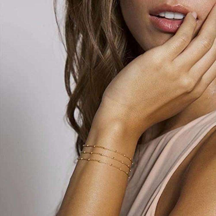 Dainty Gold Bracelets For Women, 14K Gold Filled Adjustable Layered Bracelet Cute Oval Chain Bar Gold Bracelets For Women Jewelry
