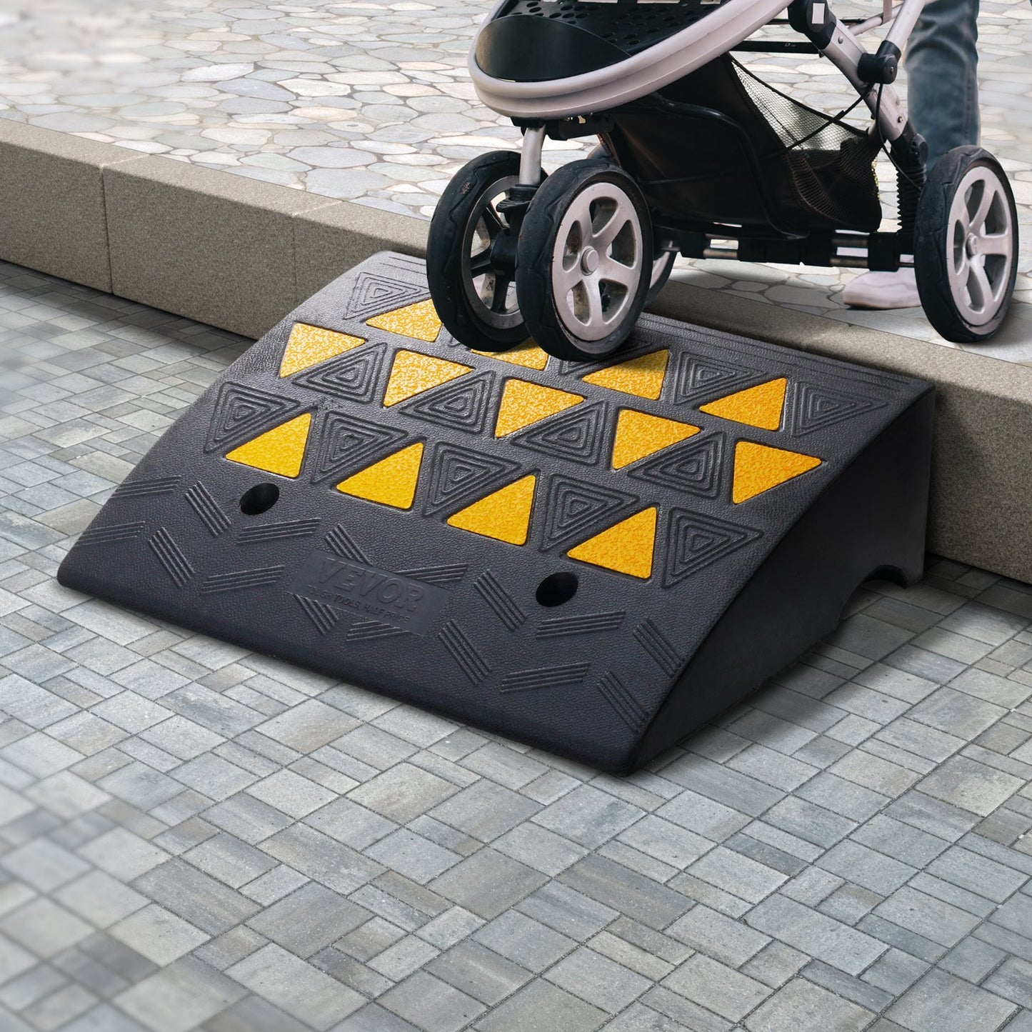 Rubber Curb Ramp 6' Rise Height Sidewalk Curb Ramp, 14.6' Width 19.3' Length Driveway Ramp For Curb, 15T Heavy Duty Rubber Ramp For Forklifts, Trucks, Buses, Cars, Wheelchairs, Bikes