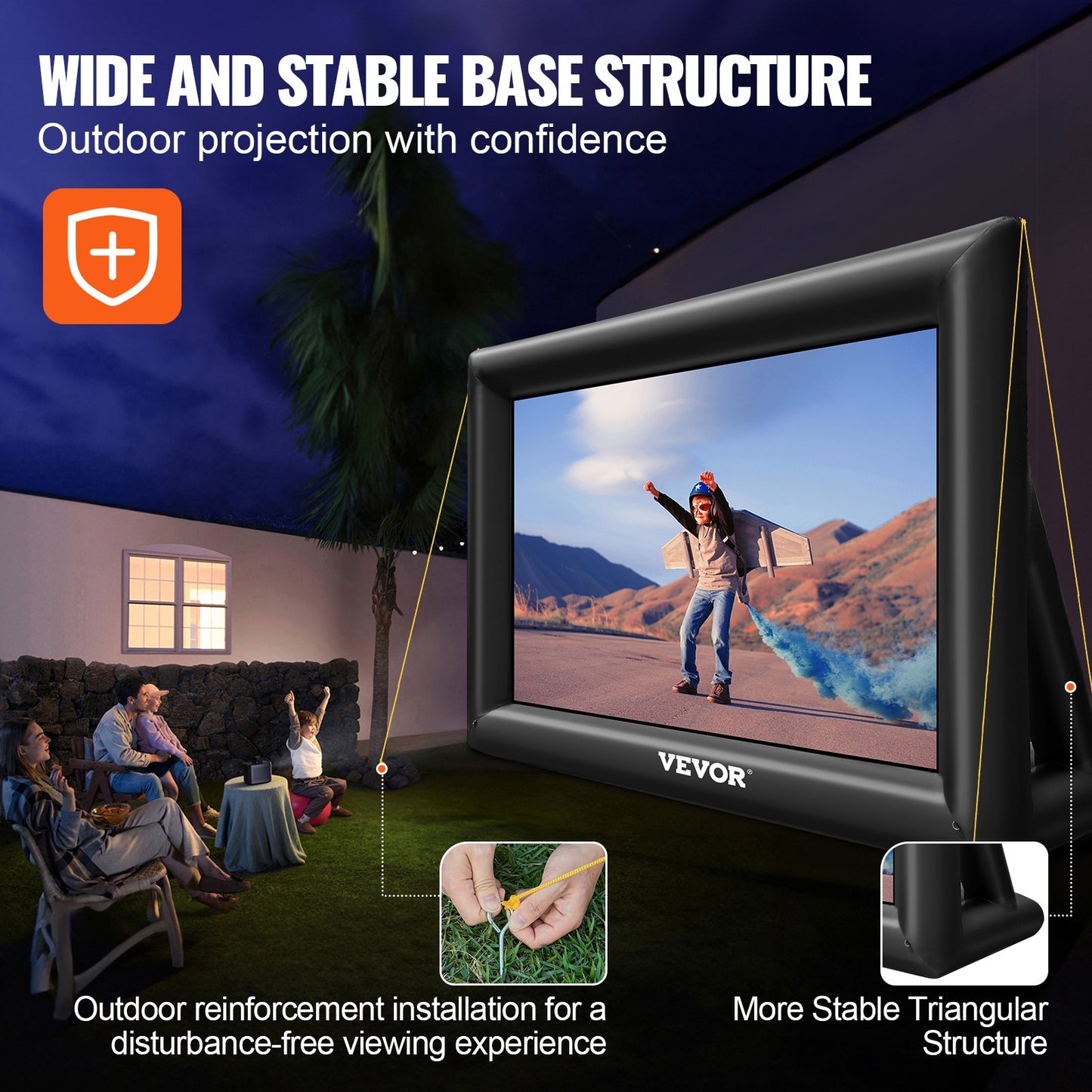 Inflatable Movie Screen 20FT Inflatable Projector Screen For Outside With 350W Air Blower Inflatable Screen Oxford Fabric Material Blow Up Screen For Outdoor Movie Supports Front/Rear Projection