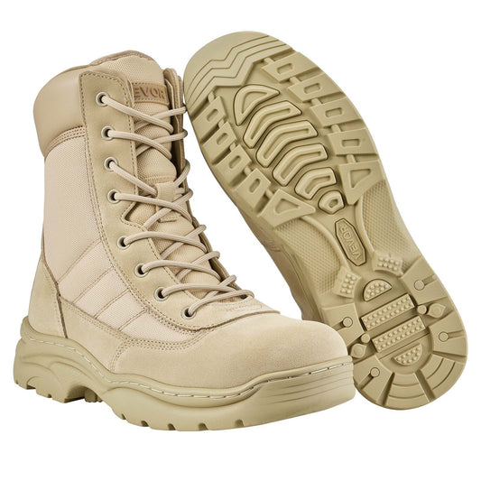 Men's Military Tactical Boots, 8 Inch Combat Hiking Work Boots, Lightweight & Breathable Side Zipper Motorcycle Interceptor Trooper Boot, For Outdoor Security, US Size 10 Sand-colored