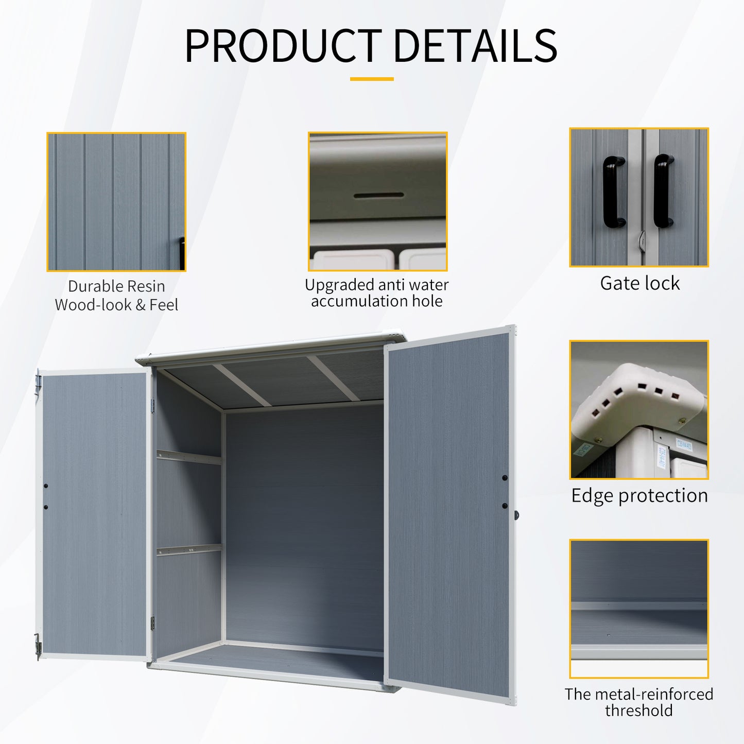 5x3FT Outdoor Storage Shed Waterproof Resin Cabinet With Lockable Doors For Bikes And Patio Furniture