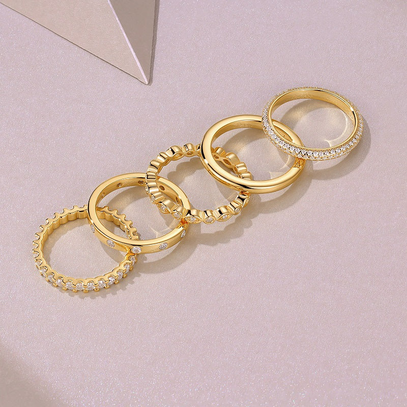 1Golden Stars - Fashionable Men’s And Women’s Ring And Ring Jewelry Set With Moissanite S925 Sterling Silver And Gold-plated Diamond Prohibit TikTok sales