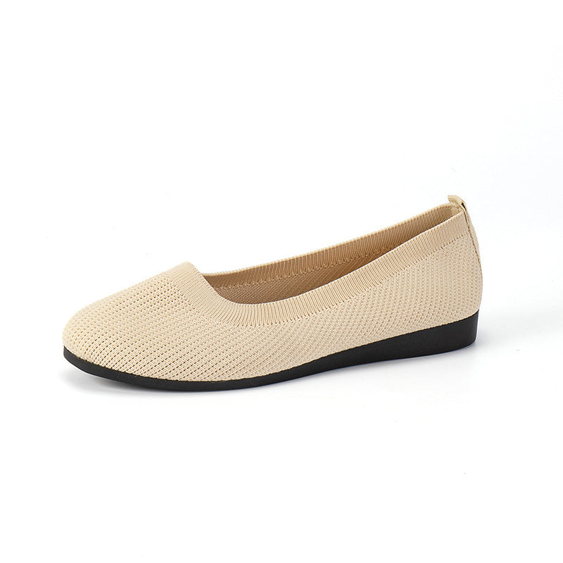 Round Toe Flats Shoes Casual Comfortable Soft Slip On Knit Mesh Shoes For Women