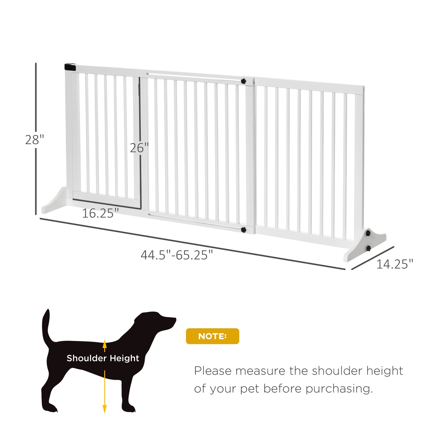 Freestanding Length Adjustable Wooden Pet Gate With Lockable Door 3 Panels, White 