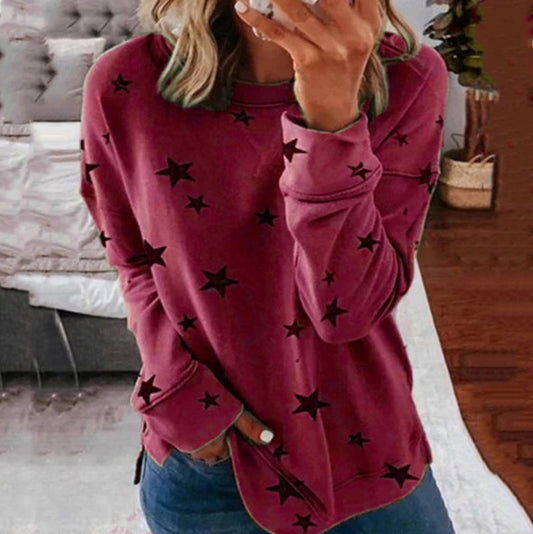 Star print stitching T-shirt fashion top women
