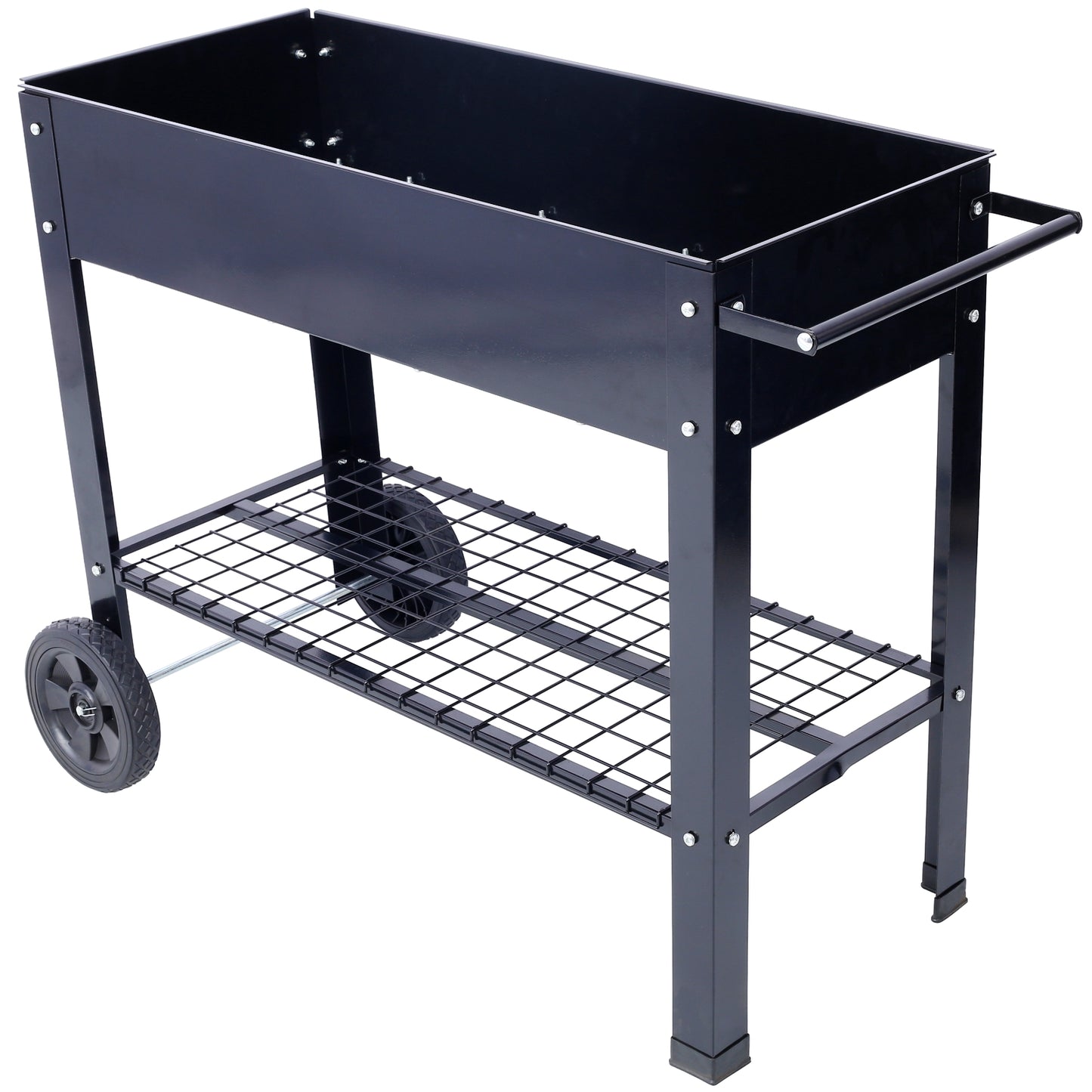 Products Elevated Mobile Raised Ergonomic Metal Planter Garden Bed For Backyard, Patio W Wheels, Low