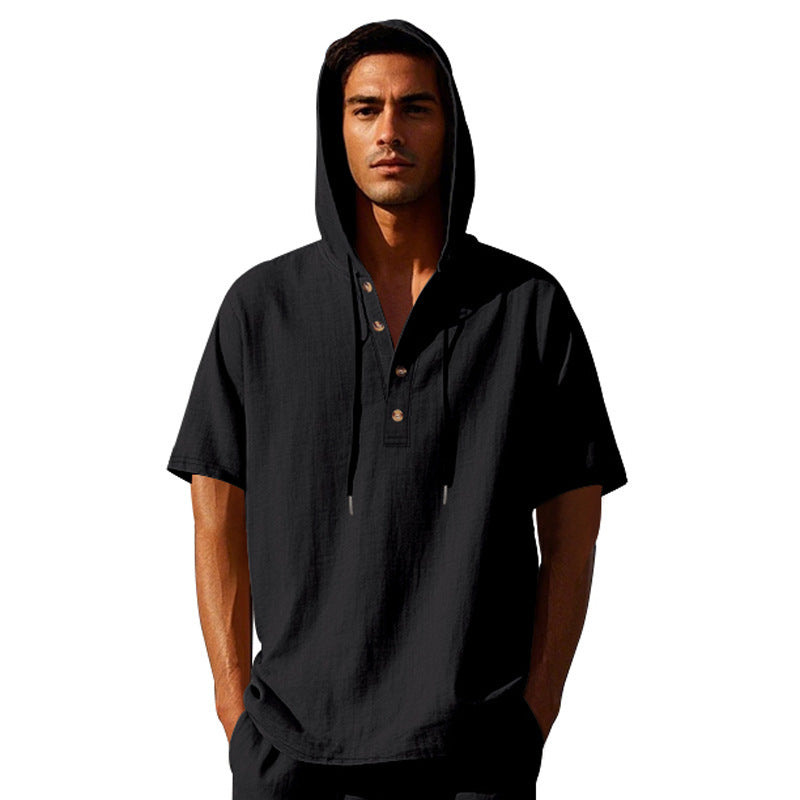 European And American Linen Short-sleeved Men's T-shirt Simple