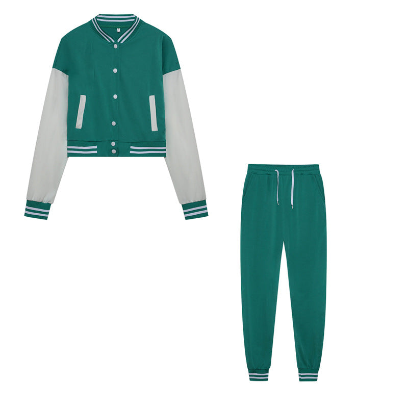 Stitching Jacket Single-breasted Baseball Set Wear Sports Two-piece Women's Clothing