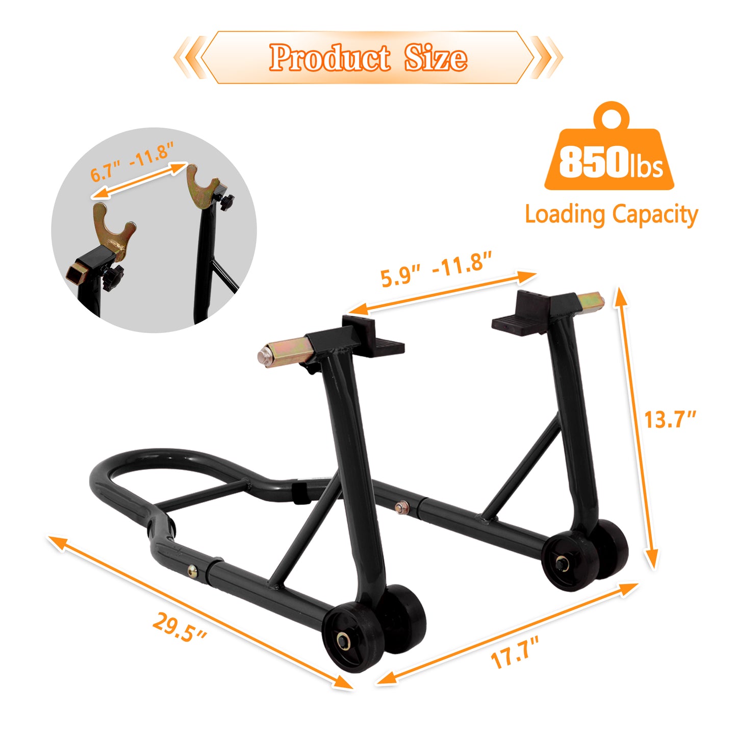 Heavy-Duty Motorcycle Paddock Stand With Adjustable Swingarm Spool, 850 LB Capacity Rear Wheel Lift Stand For Sport Bikes With Spools Yamaha, Honda, Kawasaki, Suzuki, BMW