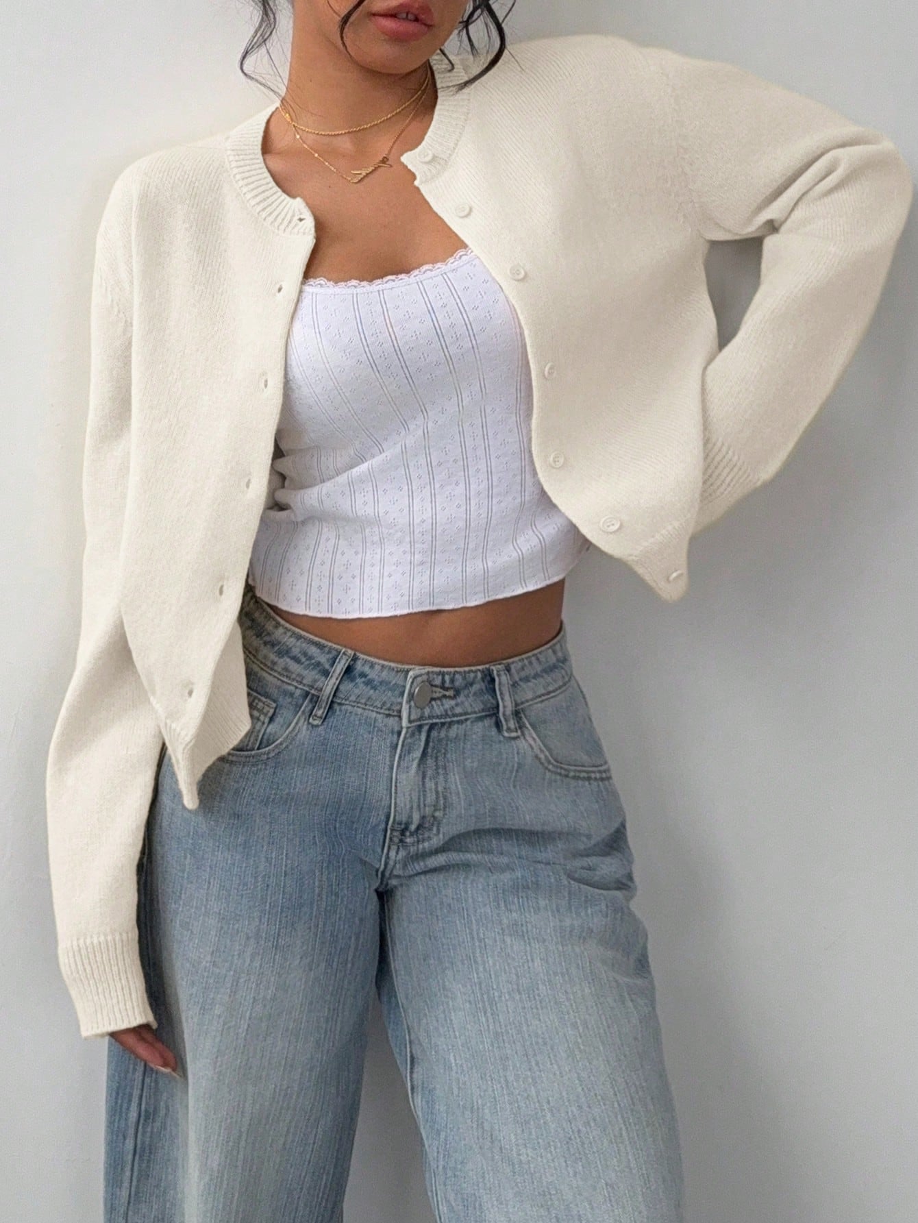 Chic Long Sleeved Knitted Cardigan Fashion Slim Solid Color Short Sweater For Women Clothing
