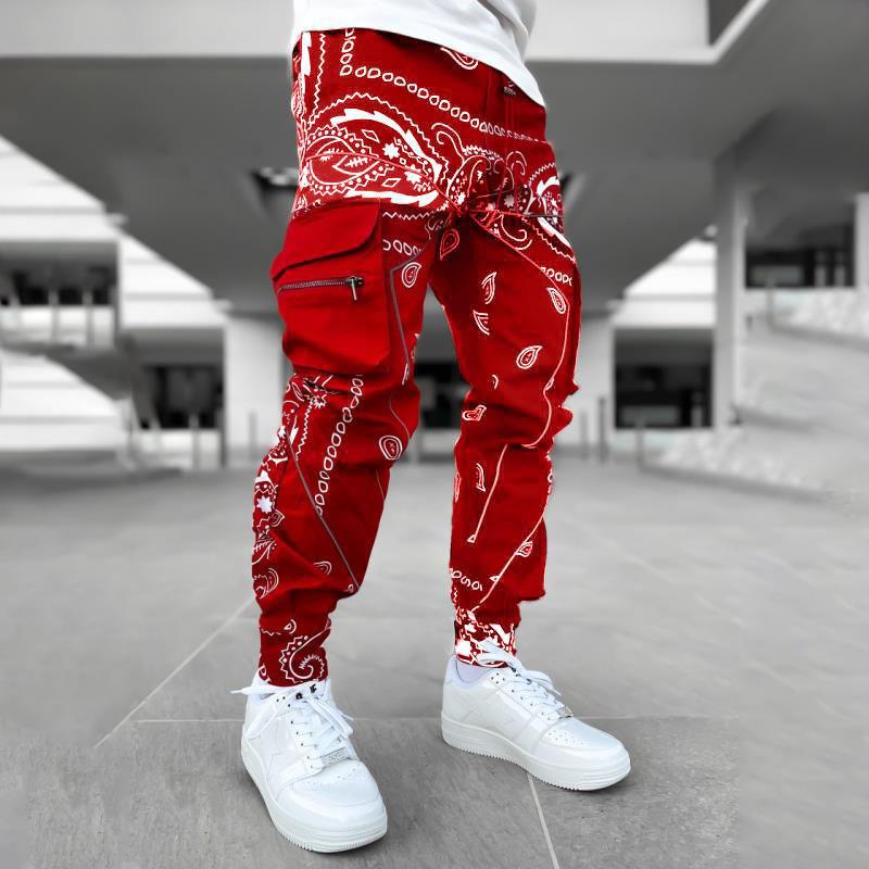 Cashew Flower Casual Sports Harem Pants Men European And American Loose High Street Multi-Pocket Overalls