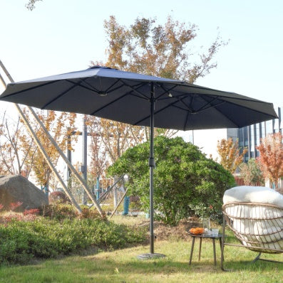 14.8 Ft Double Sided Outdoor Umbrella Rectangular Large With Crank  Khaki   No Base