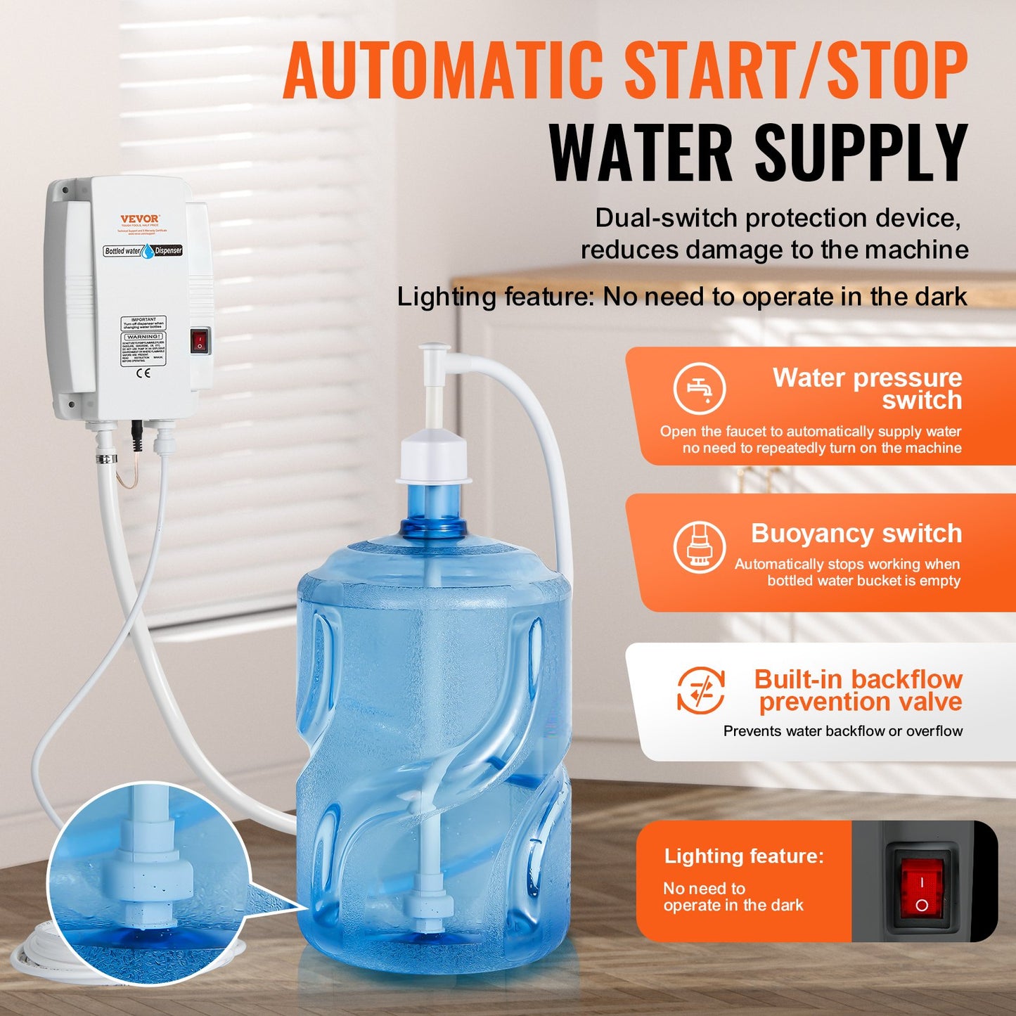Bottled Water Dispenser Pump System, 5 Gallon Dispensing System, Automatic Electric Water Dispenser, Single Inlet Water Jug Pump, Compatible Use With Coffee/Tea Machine, Refrigerator, Ice Maker