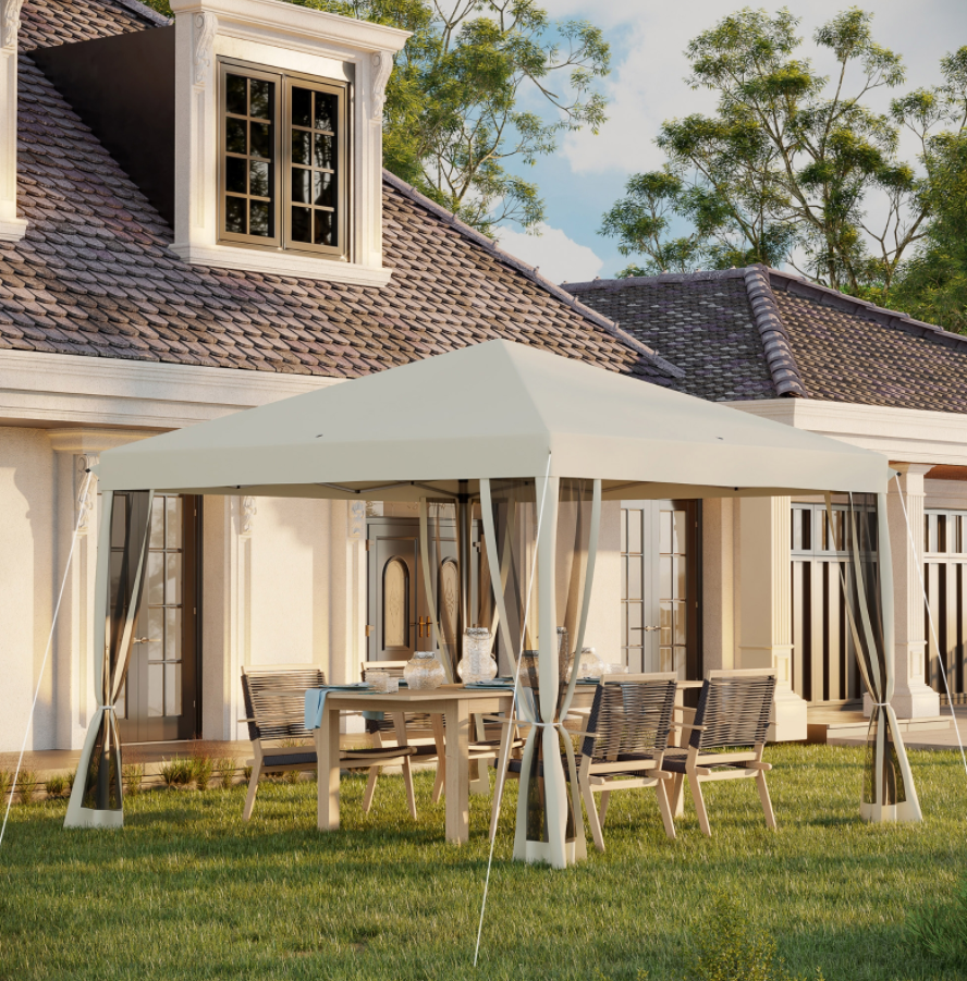 Outsunny 10' X 10' Pop Up Canopy Tent With Netting, Instant Gazebo, Ez Up Screen House Room With Car