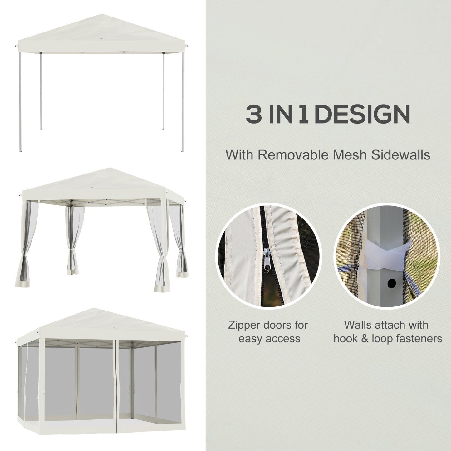 Outsunny 10' X 10' Pop Up Canopy Tent With Netting, Instant Gazebo, Ez Up Screen House Room With Car