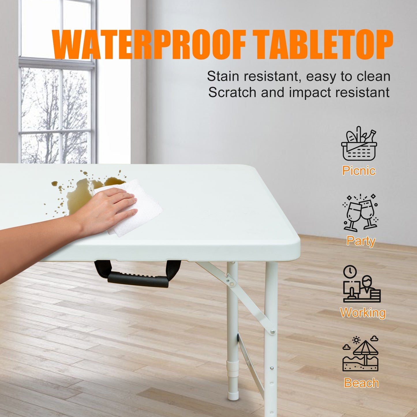 4ft Portable Folding Table Indoor&Outdoor Maximum Weight 135KG Foldable Table For Camping White