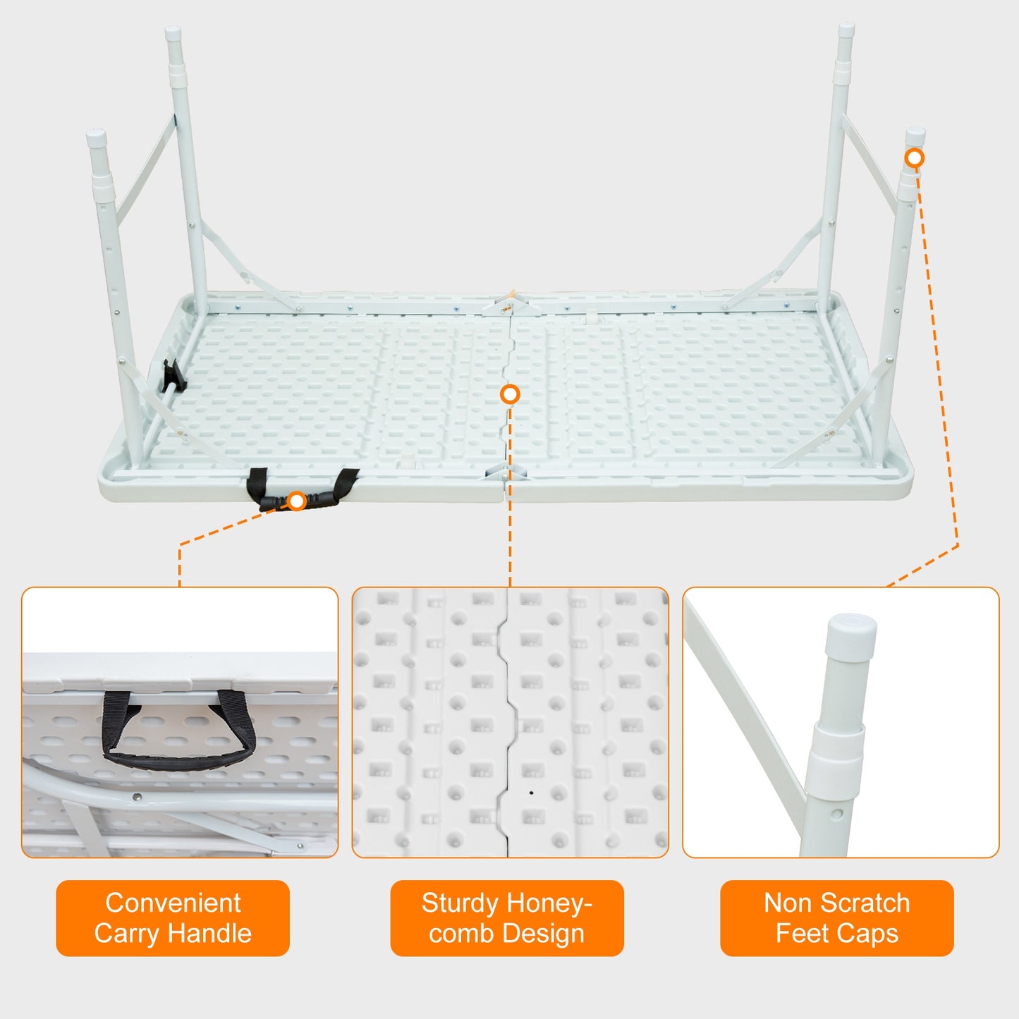 4ft Portable Folding Table Indoor&Outdoor Maximum Weight 135KG Foldable Table For Camping White