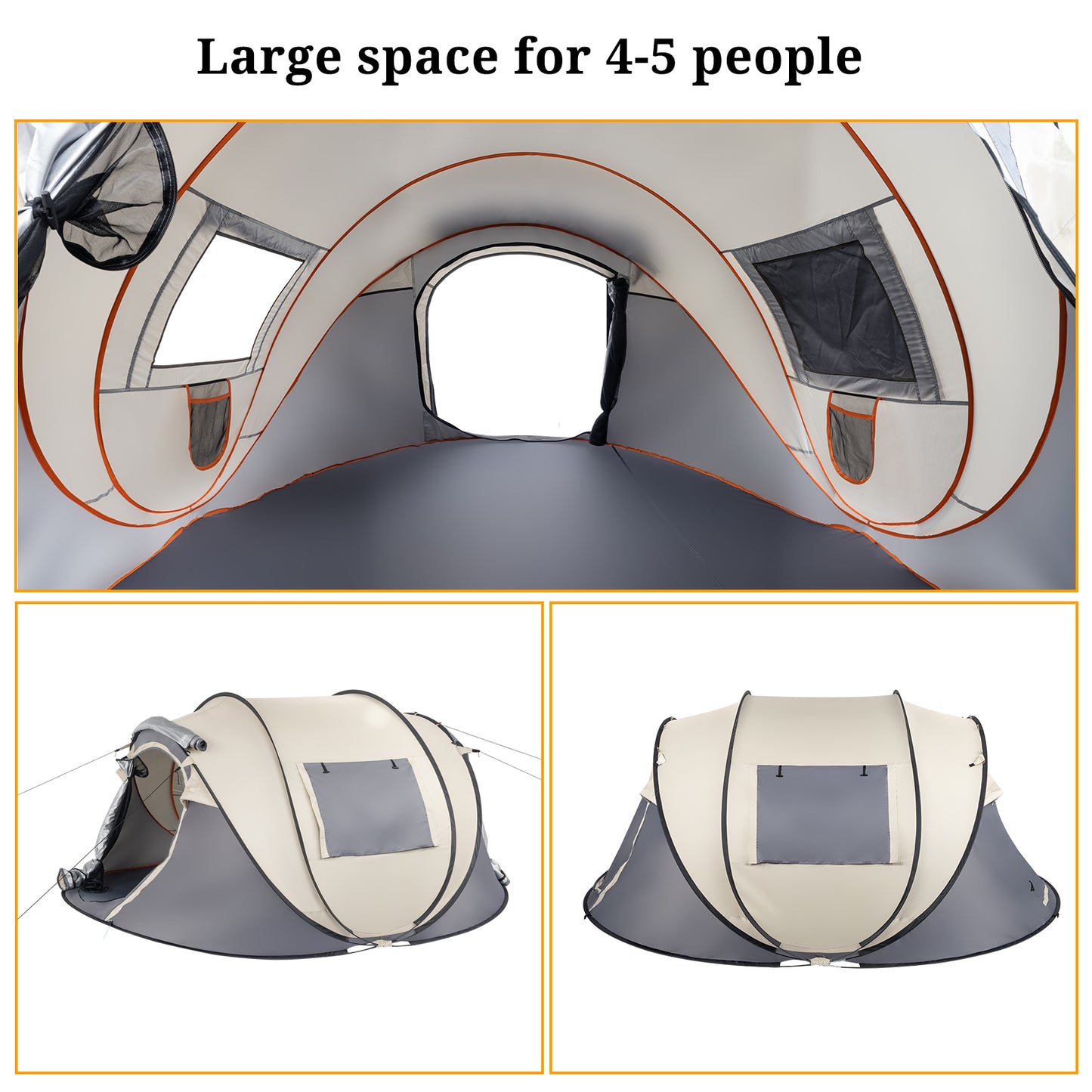 Khaki Boat Type Quick Opening Camping Tent Fiber Pole Polyester Cloth