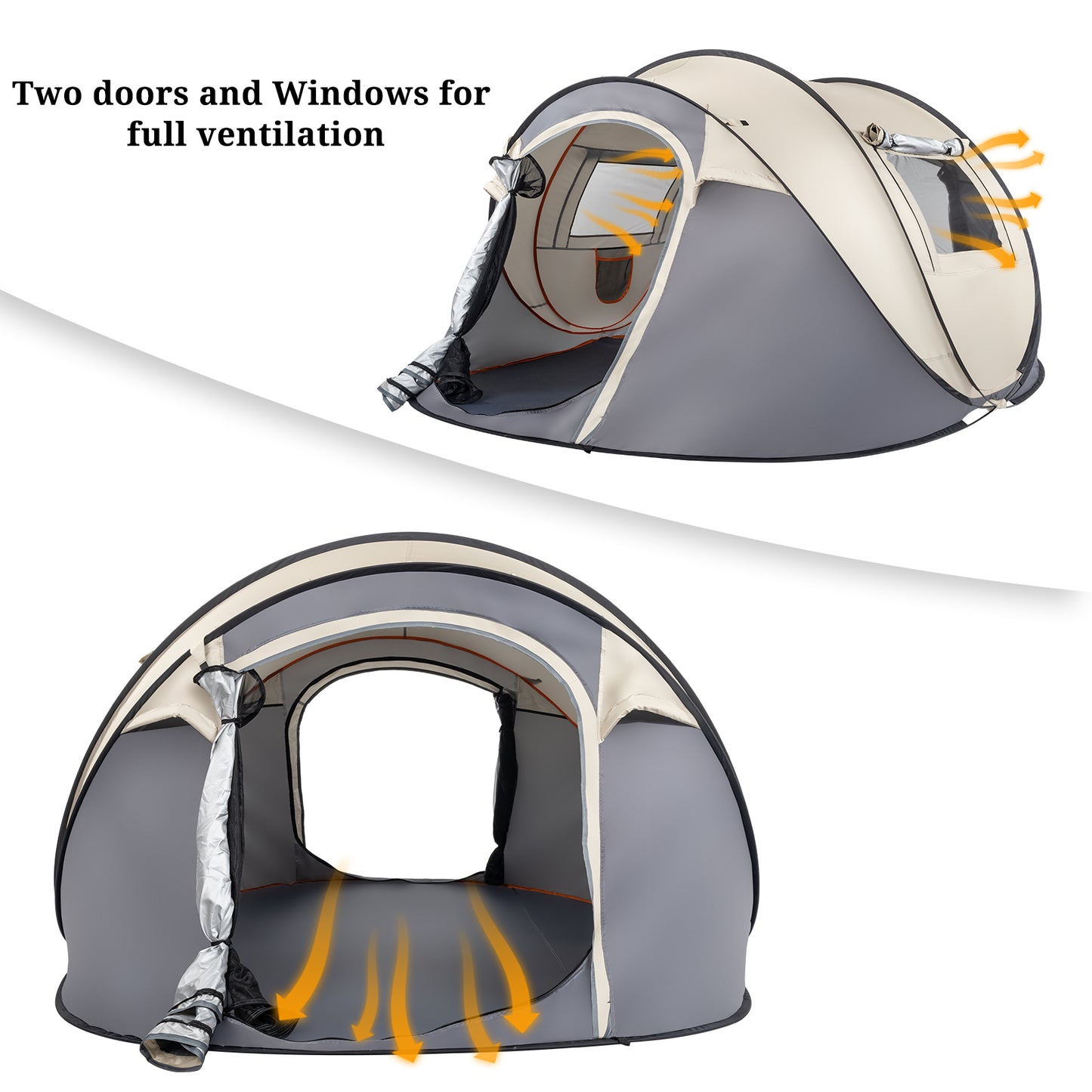 Khaki Boat Type Quick Opening Camping Tent Fiber Pole Polyester Cloth