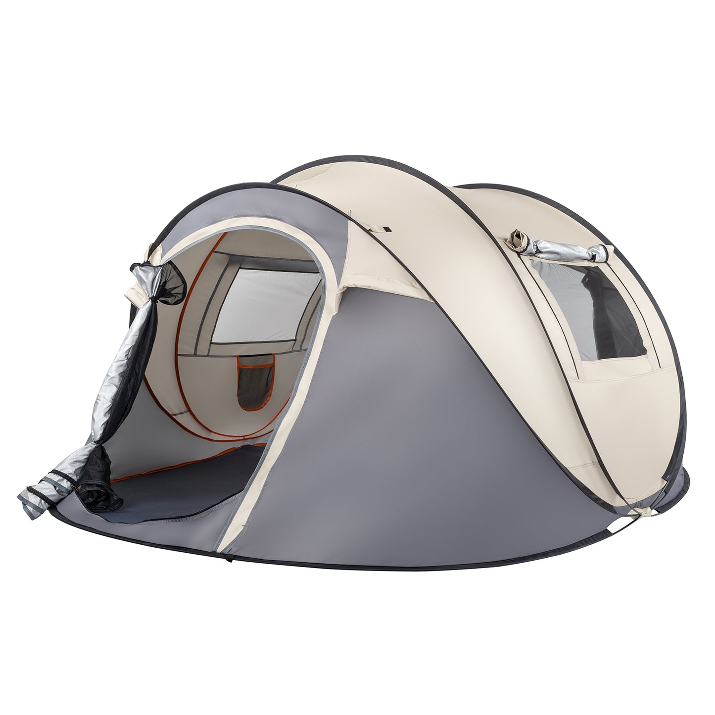 Khaki Boat Type Quick Opening Camping Tent Fiber Pole Polyester Cloth