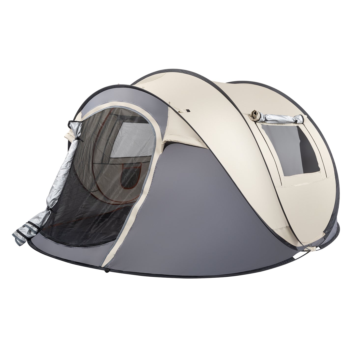 Khaki Boat Type Quick Opening Camping Tent Fiber Pole Polyester Cloth