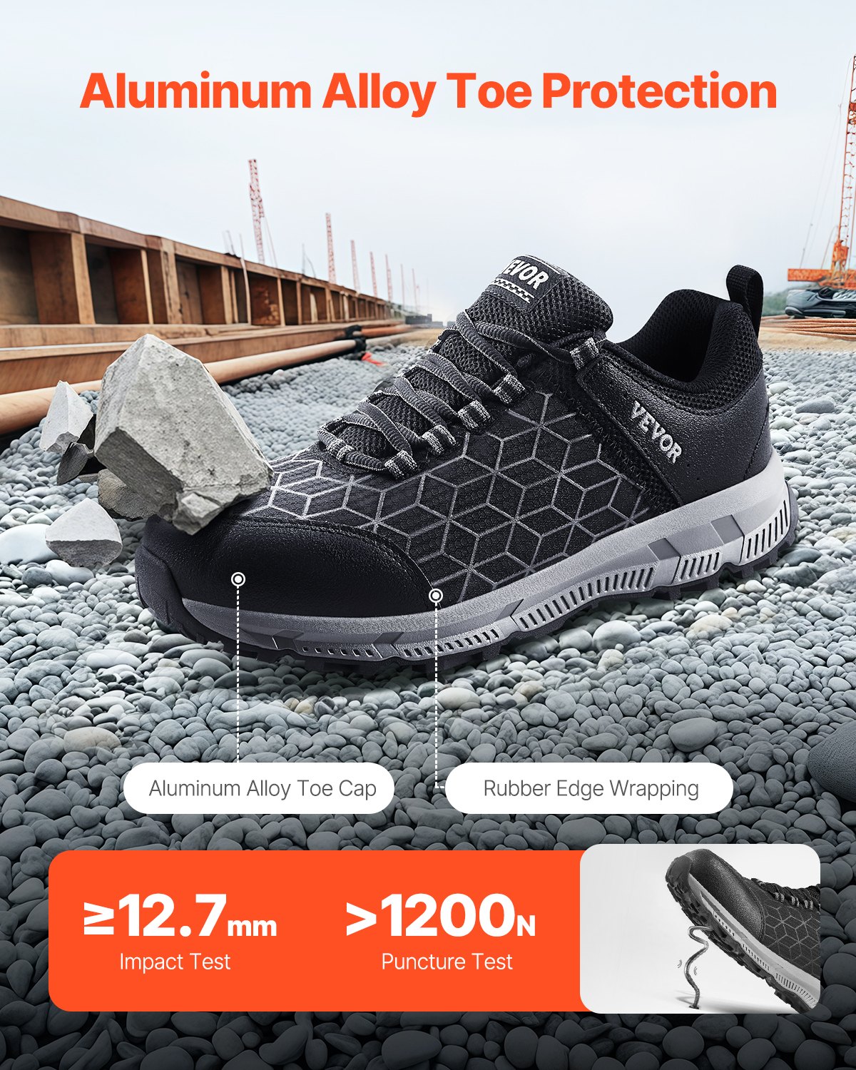 Steel Toe Shoes For Men, US Size 9.5, Men’s Cushion Sport Safety Toe Athletic Work Shoe, Indestructible Safety Sneakers Lightweight,Breathable Industry Construction Work Shoes, Black