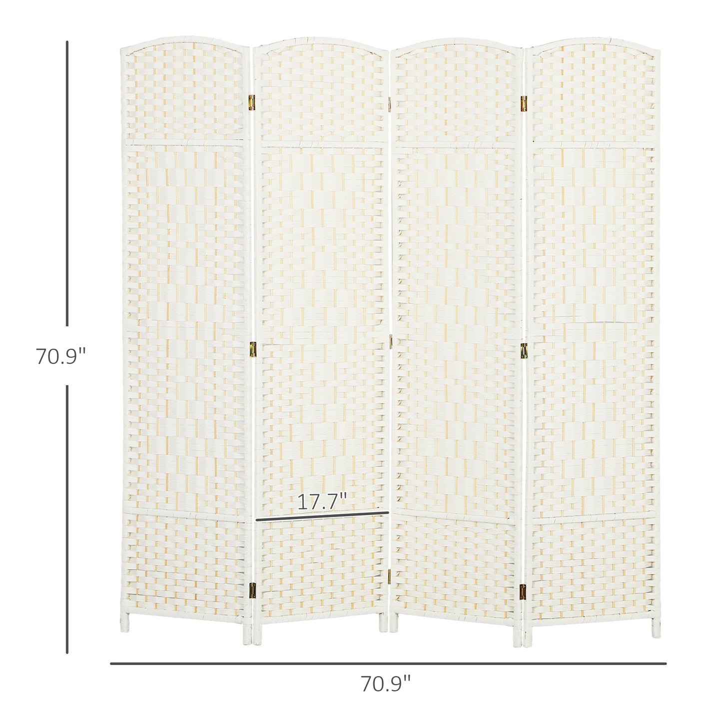 Folding Room Divider Screen 4 Panel 6' Tall Privacy Screen Freestanding Wood Partition for Home Office, White