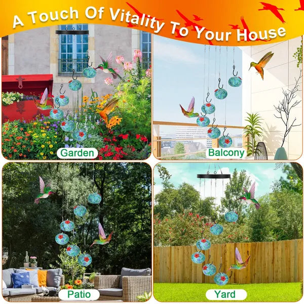 Wind Chimes Humming Bird Feeder Ant And Bee Proof Outdoor Hanging Hummingbird Feeder For Viewing Decoration For Garden Patio Yard Balcony