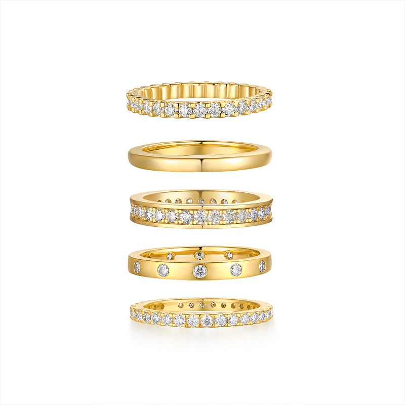 1Golden Stars - Fashionable Men’s And Women’s Ring And Ring Jewelry Set With Moissanite S925 Sterling Silver And Gold-plated Diamond Prohibit TikTok sales