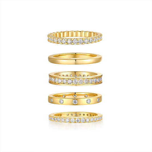1Golden Stars - Fashionable Men’s And Women’s Ring And Ring Jewelry Set With Moissanite S925 Sterling Silver And Gold-plated Diamond Prohibit TikTok sales