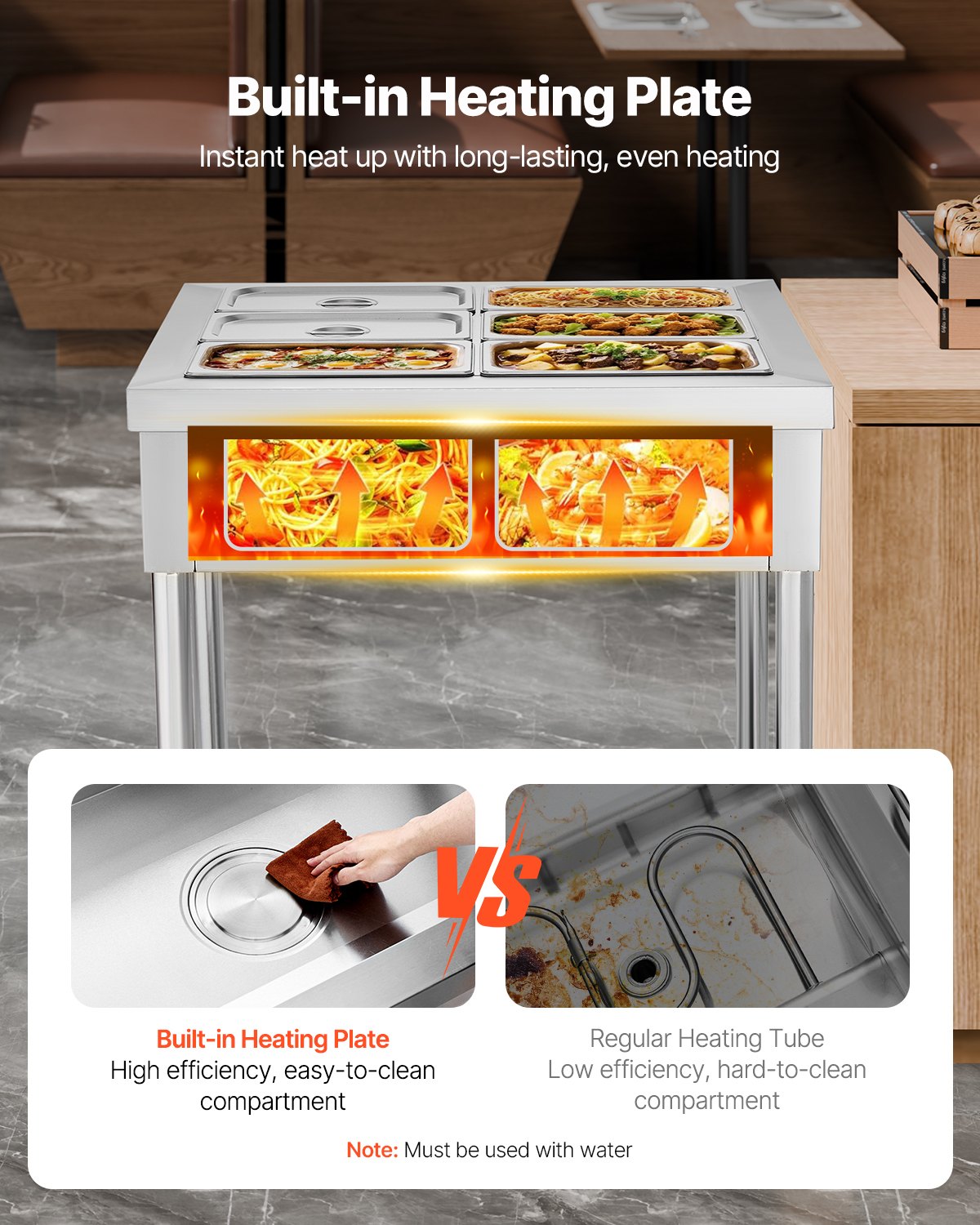 6 X 1/3 Pans Commercial Food Warmer Electric Steam Table With Undershelf