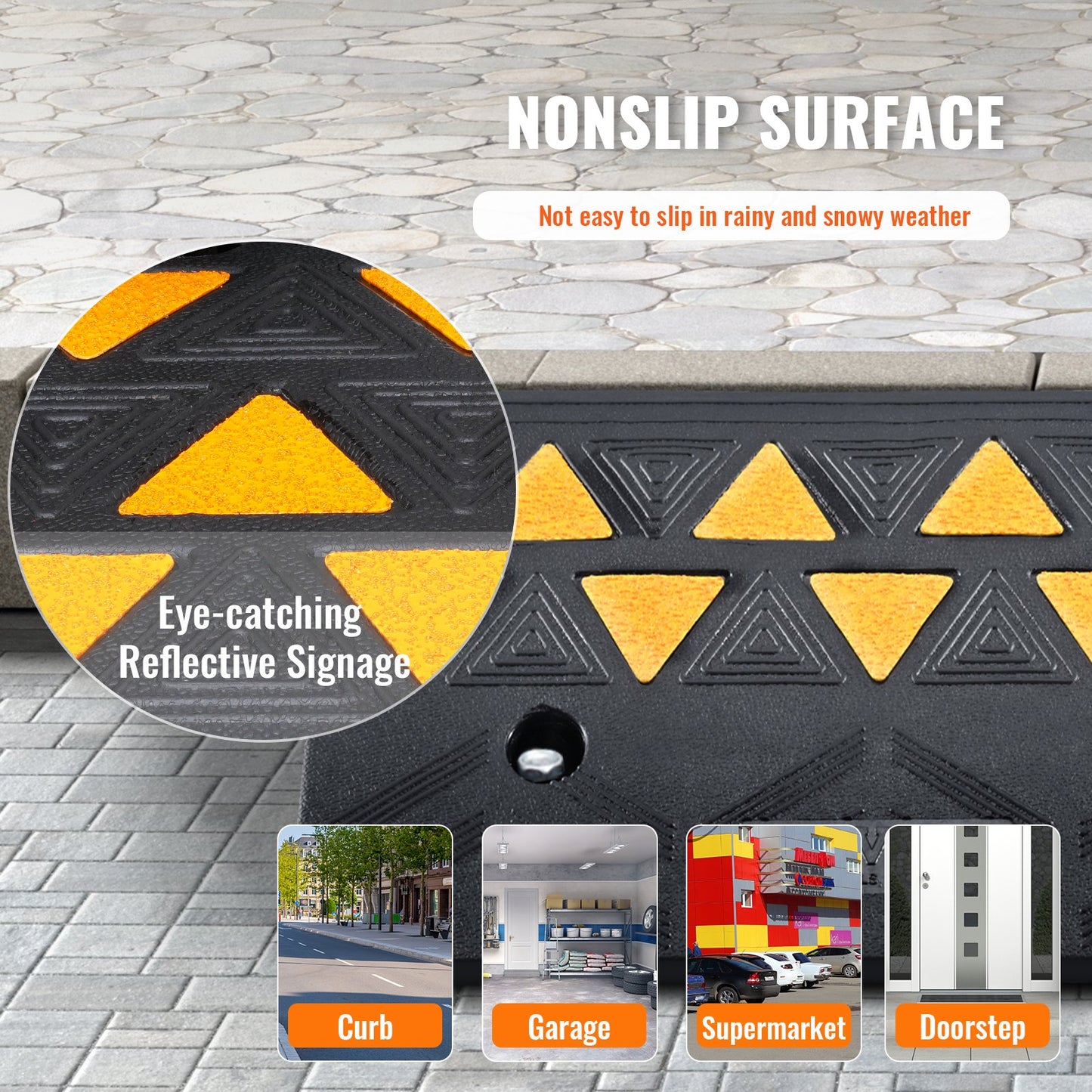 Rubber Curb Ramp 2 Pack, 4.3' Rise Height Heavy-Duty 33069 Lbs/15 T Capacity Threshold Ramps, Driveway Ramps With Stable Grid Structure For Cars, Wheelchairs, Bikes, Motorcycles
