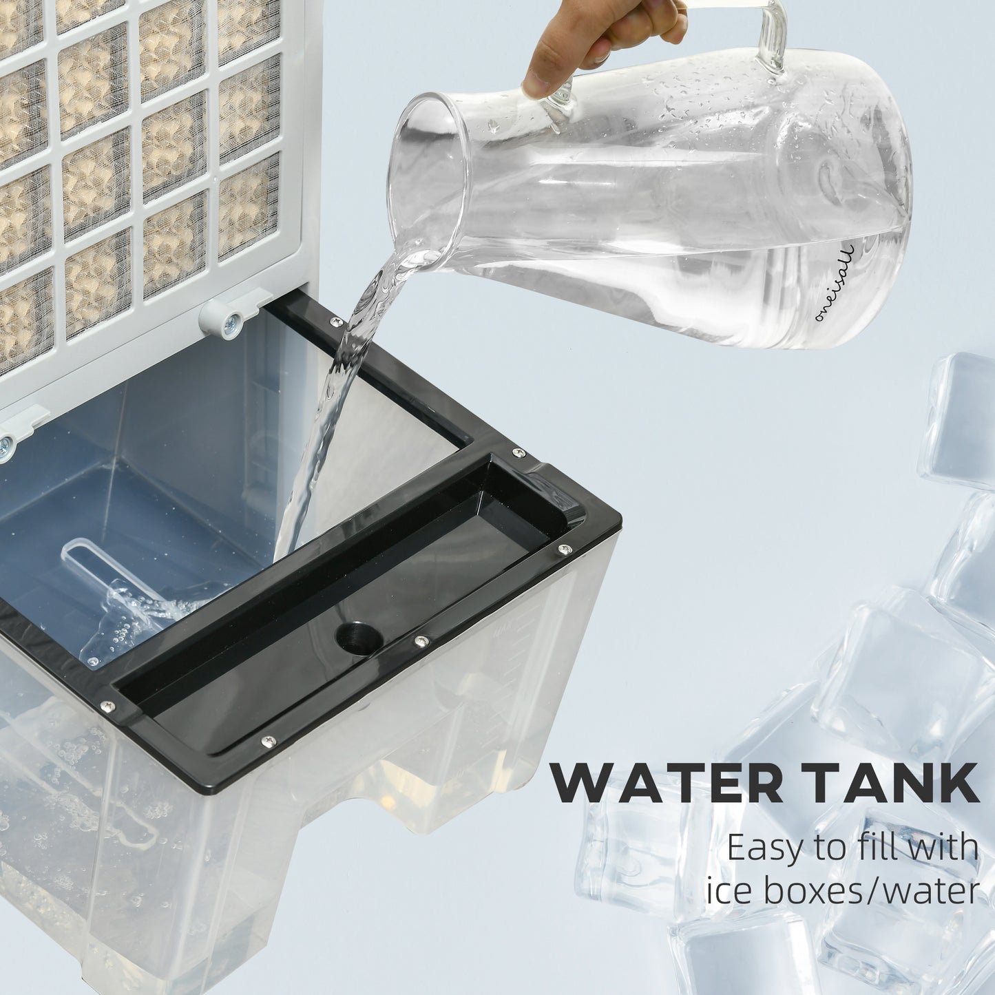 32" Evaporative Air Cooler with 3.2 Gal Water Tank, 60° Oscillating, 3-In-1 Ice Cooling Fan, Portable Swamp Cooler with Humidifier for Home Office, 3 Modes, 3 Speeds, 12H Timer, Remote, White